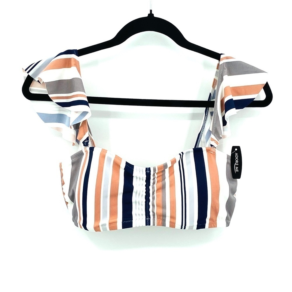 Nwt Adore Me Burnt Orange White Stripe Bandeau Bikini Swim Suit Medium Large — image 2 of 8